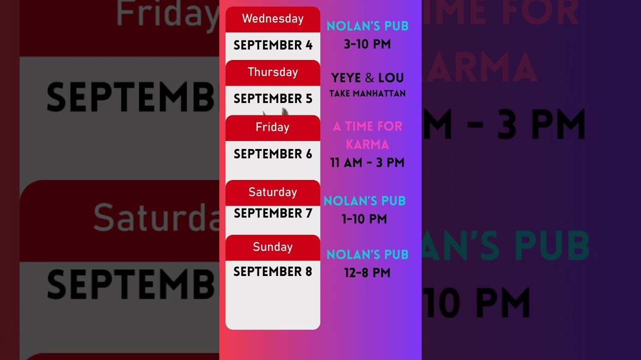 Yeye's full NYC Schedule for September 4-9, 2024! Come Meet Yeye at A Time for Karma or Nolan's Pub!