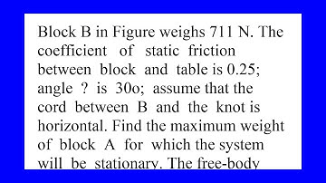 Block B in Figure weighs 711 N The coefficient of static friction between block and table is 0.25...