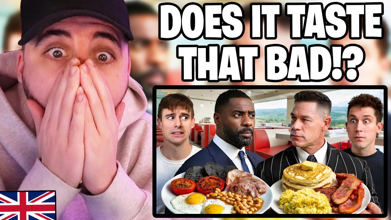 Brit Reacts to American vs English Breakfast! ft. John Cena & Idris Elba