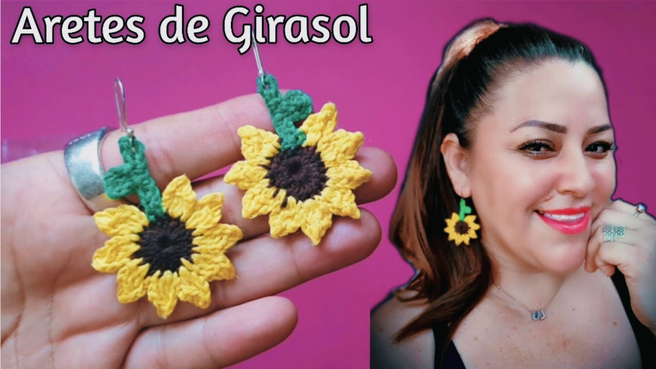 ?Aretes de Girasol Tejidos a Crochet?sunflower Crochet ?? - YouTube