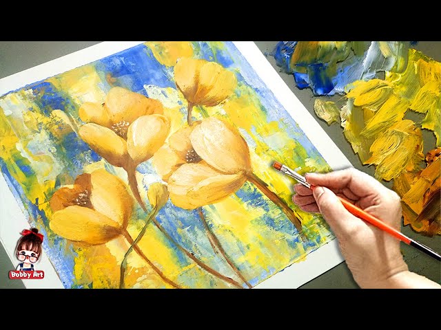 Flower Painting ,#2  Applying, Modeling Paste ,Acrylic painting for  beginners, #clive5art 