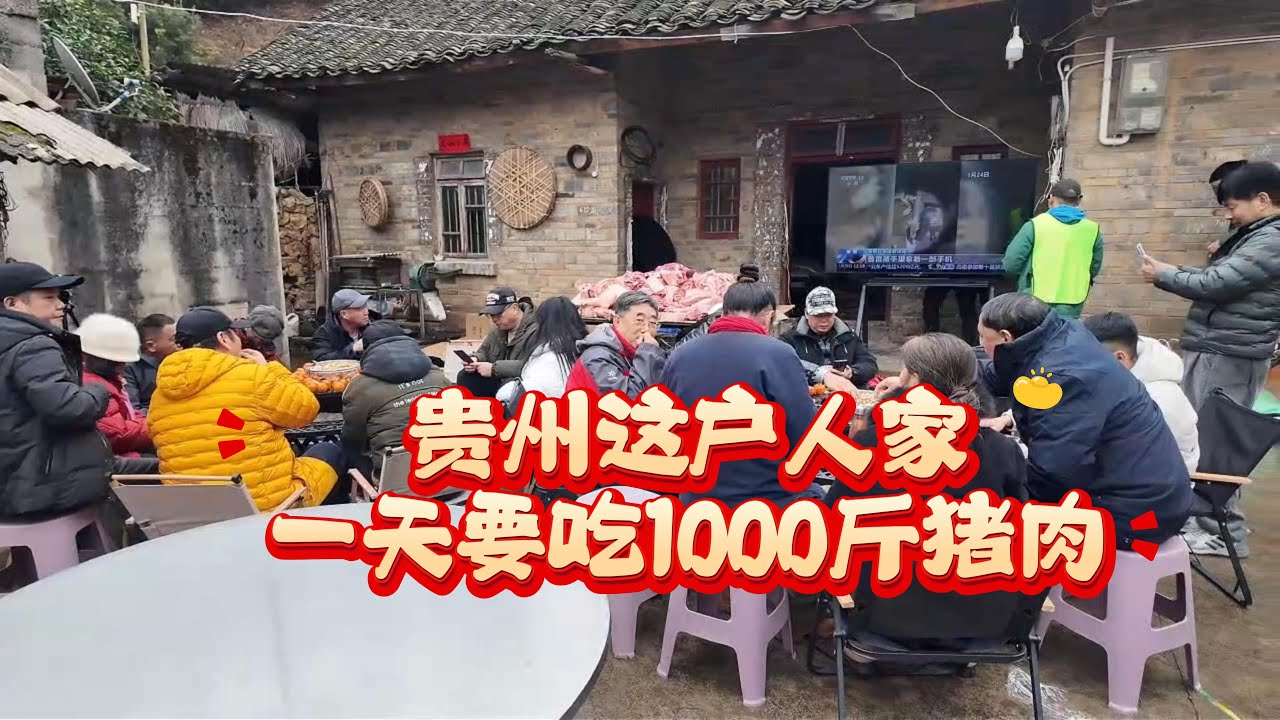 贵州山沟沟里的这户人家一天要吃1000斤猪肉，主人家的举动太厉害了,这场景比重庆合川呆呆家杀猪饭还要热闹温暖。This family eats 500 kilograms of pork a day
