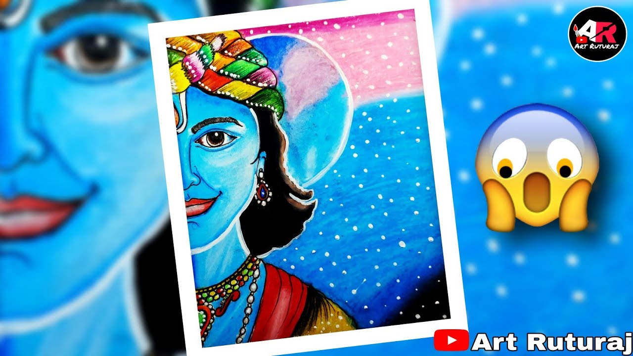 Krishna drawing with oil pastel, Drawing Krishna ,easy Krishna drawing