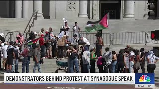 Demonstrators behind protest at synagogue speak outside LA City Hall
