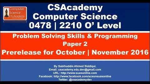 Prerelease Computer Science OCT-NOV 2016-Part-1. By Sabihuddin Ahmed
