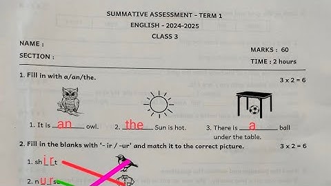 3rd std English Summative assessment - TERM 1 ENGLISH-2024-2025 CLASS 3 qus paper ans key Quarterly