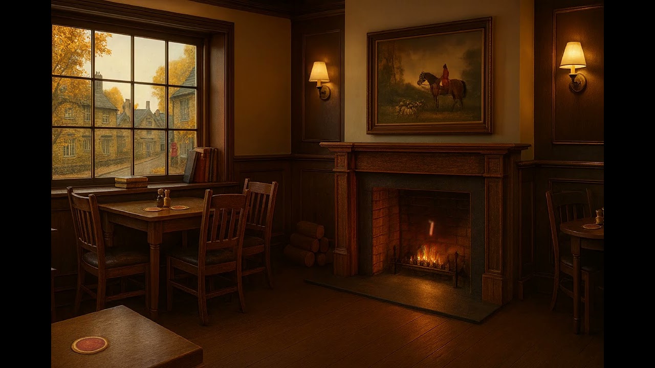 “Cozy British Pub Atmosphere 🍺 Sounds for Study, Reading or Relaxing | Fireplace, rain”