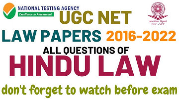 UGC NET - ALL QUESTIONS of HINDU LAW -  2016 - 2022  - Fully Discussed