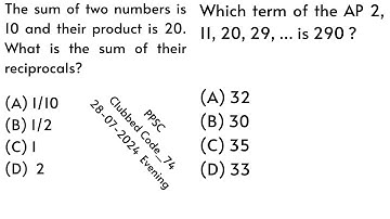 The sum of two numbers is 10 and their product is 20. What is the sum of |PPSC |Math |Urdu/Hindi