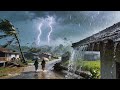 Heavy rain thunderstorms in beautiful rural indonesia||sounds for sleeping😴
