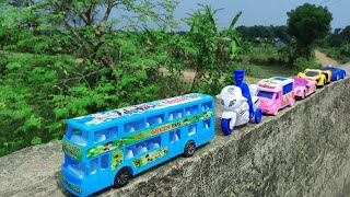 Driving Double Decker Bus, Police Bike Toy, Racing Cars, Fast Food Delivery Car Toys by Hand