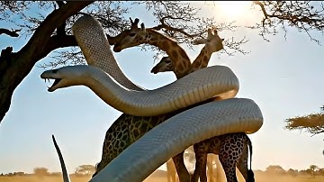 Kingkong Saves Giraffe From Giant Albino Anaconda. Giant White Python Strikes!