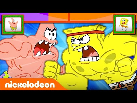 SpongeBob Fight Scenes with Healthbars | Nickelodeon Cartoon Universe