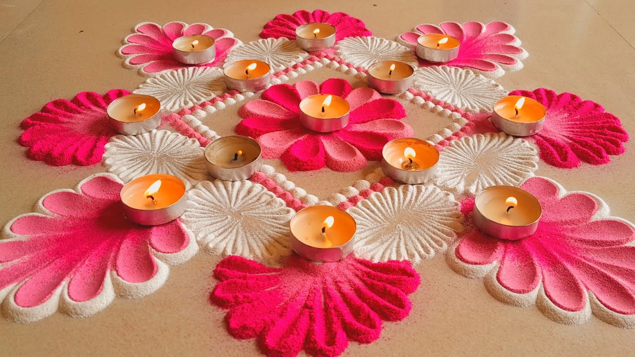 Pink Rangoli Design Navratri Pink Rangoli Design - YouTube