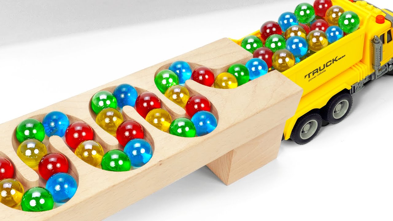 Marble Run ASMR Race ☆ HABA Slope & Dump Truck Excavator Ambulance Forklift Garbage Truck Tractors#6