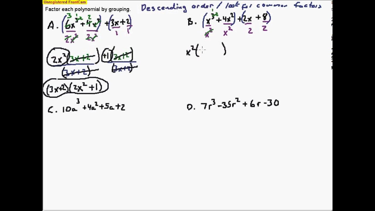 Algebra B Day 78 Part 1 Factoring a 4 term polynomial by grouping - YouTube