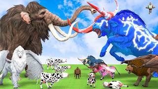 10 Mammoth Elephant Zombie Cow vs 10 Big Zombie Bull vs 10 Lion Tiger Fight Cow Saveby Woolly Mammot