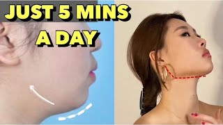 Get Rid of DOUBLE CHIN &amp; FACE FAT Workout | 5 Minutes for Slimmer, Defined Jaw Line