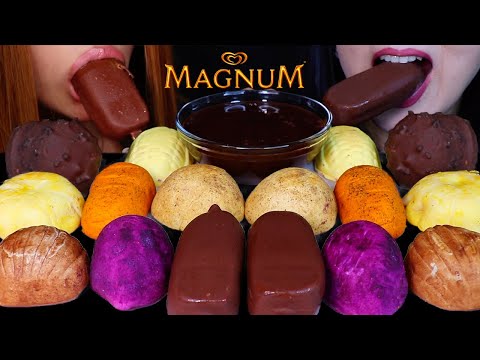 ASMR CHOCOLATE CARAMEL MAGNUM ICE CREAM BARS MOCHI BREADS Soft Sticky Eating Sounds 먹방 