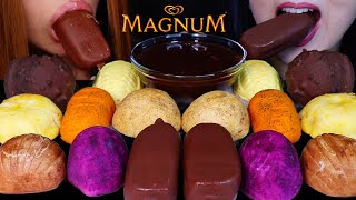 ASMR CHOCOLATE CARAMEL MAGNUM ICE CREAM BARS & MOCHI BREADS *soft sticky eating sounds 먹방 screenshot 1