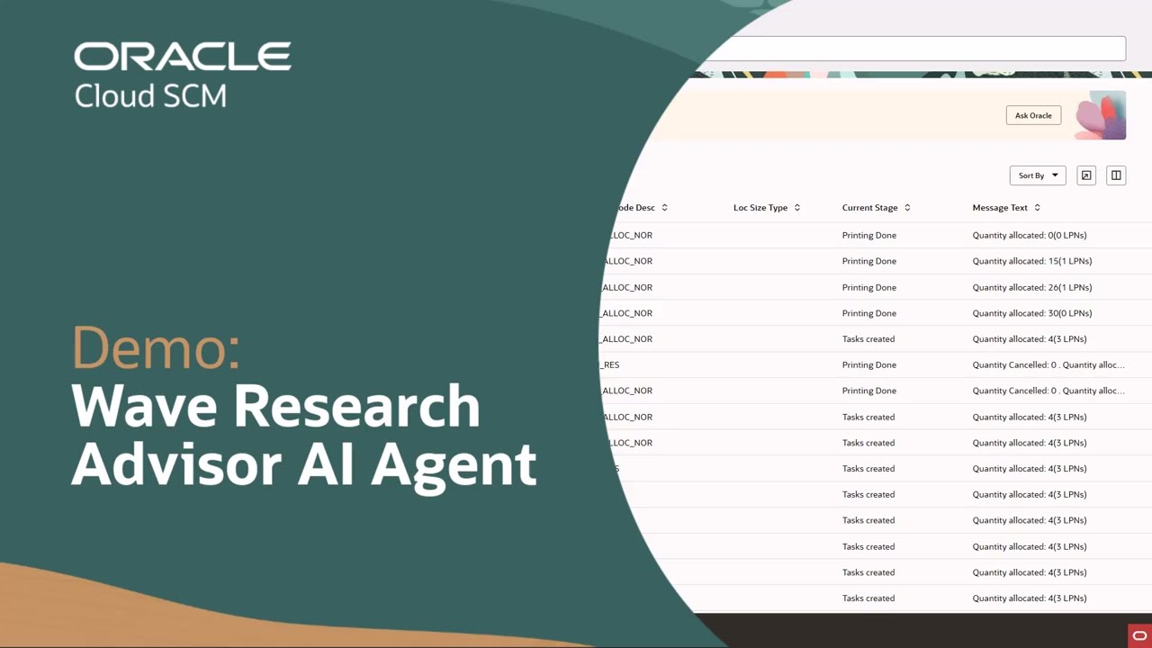 Wave Research Advisor AI Agent in Oracle Warehouse Management: Demo