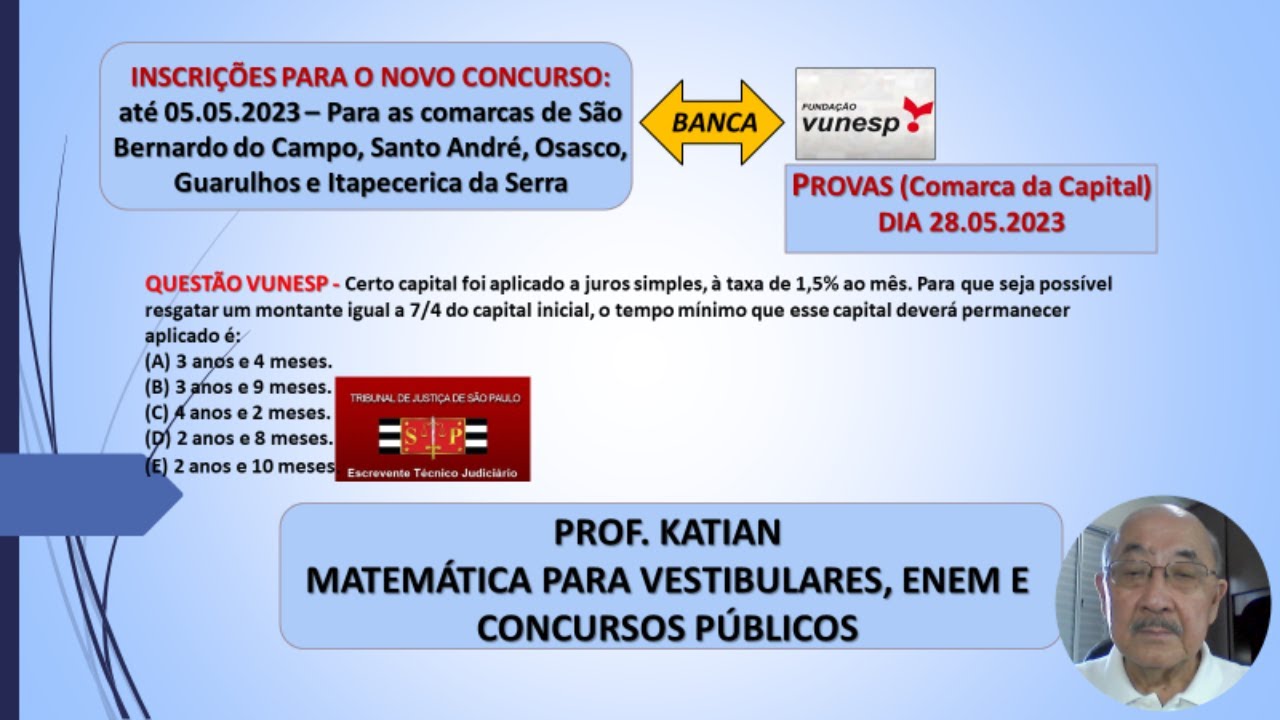 AULA 62 TJSP VUNESP Certo Capital Foi Aplicado A Juros Simples 