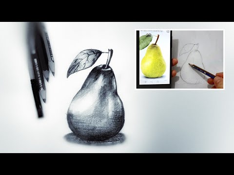 🍐Karakalem Armut Çizimi🍐Charcoal Pear Drawing. Easy Fruit Drawings