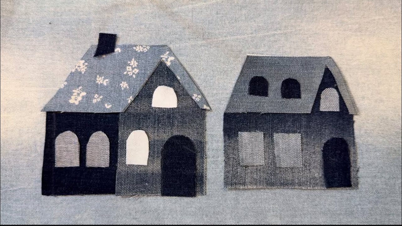 Джинсовые домики. Аппликация из ткани🏠✂️🏡 Recycling jeans, jeans houses, patchwork