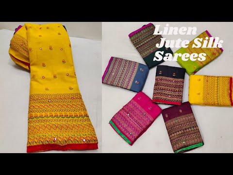 New Arrival Linen Jute Silk Sarees With Allover Beautiful Design & Border Collections With