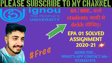 EPA 01 SOLVED ASSIGNMENT 2020-21 SESSION IN IGNOU / Free solved assignment 2020-21