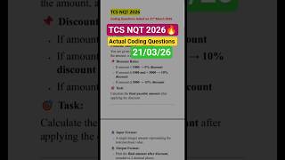 🔥TCS NQT 2026, 21st march 2026 actual Coding Questions 🎯 #tcsnqt2026 #tcsnqt #tcspreparation #tcs