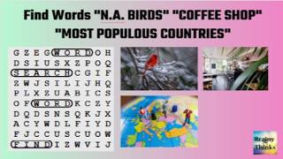 Word Search : N.A. Birds, Coffee Shop,  Most Populous Countries