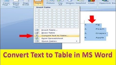 Convert Text to Table in MS Word 2007/2010/2013/2016