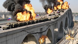 BIG Tragedy Today! Ukraine Bombards 420 Ton Russian Ammunition Supply Convoy Over Bridge