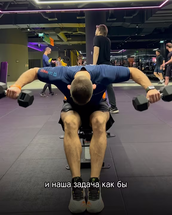 Махи гантелями сидя в наклоне. Упражнение для развития задней части плеча
