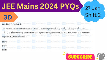 Let the position vectors of the vertices A ,B & C of a △ be 2i-3j+3k,2i+2j+k3 & -i+j+3k ..then 2l²=?