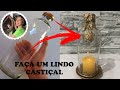 DIY - COMO FAZER UM LINDO CASTIÇAL OU PORTA-VELAS COM GARRAFA DE VIDRO