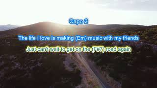 "On the Road Again" instrumental backing track play along with scrolling guitar chords and lyrics