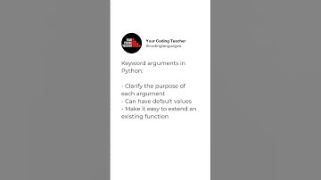 Keyword arguments in Python:  - Clarify the purpose of each argument - Can have default values - ...