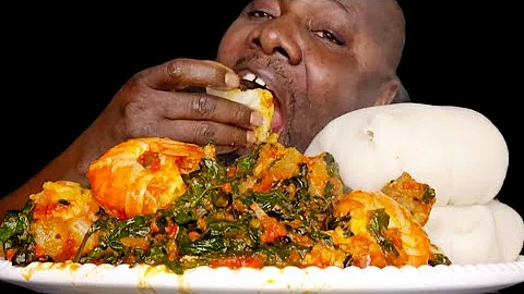 Asmr mukbang vegetable efo riro soup and pounded yam fufu sound eating