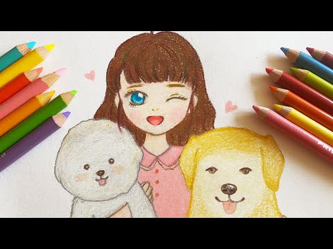 프리즈마 색연필 첫 사용기! 색연필로 강아지를 그려봐요 /색연필 그림 Colored pencil drawing