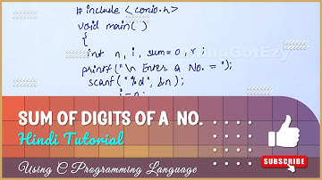 SUM OF DIGITS OF A NUMBER ( Program #1) Hindi tutorial || Using C Programming Language