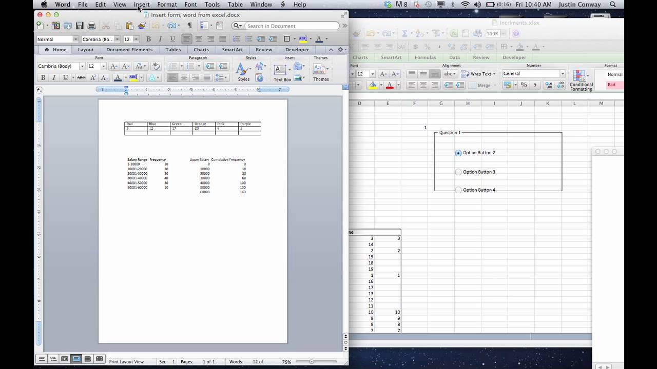 how to embed excel into word 2013