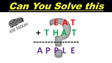 CRYPTARITHMETIC PROBLEM #8 | EAT+THAT=APPLE CRYPTARITHMETIC PROBLEM | HINDI URDU