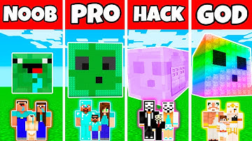 Minecraft: FAMILY SLIME HOUSE BUILD CHALLENGE - NOOB vs PRO vs HACKER vs GOD in Minecraft