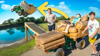 Jumping our Couch Car into a Lake | Tractors for kids