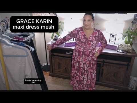 GRACE KARIN Women Fall Wedding Guest Long Sleeve Formal Floral Maxi Dress | Flowy A Line Mesh Dress,