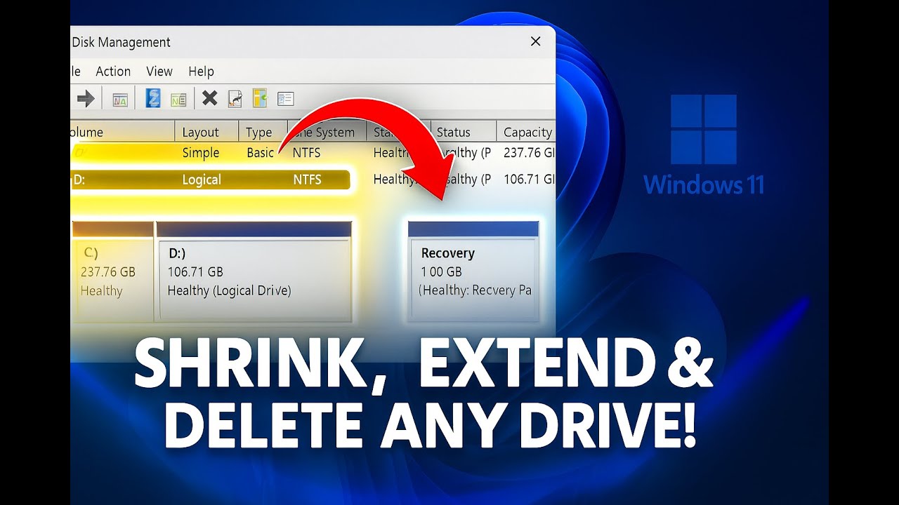 How to Shrink, Extend, create & Delete Any Partition in Windows 11 ...