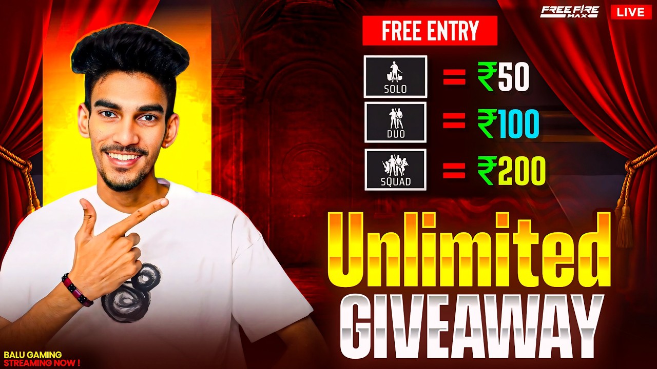 365days giveaway series day154 unlimited giveaway's Balugaming is live telugu #freefire #gaming
