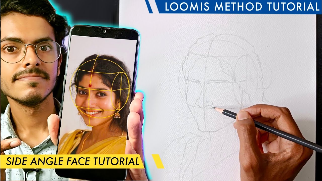 How To Draw Side Angle Face With Loomis Method // Sai Pallavi portrait Drawing tutorial